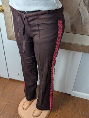 Vintage Y2K Nilla Shields Brown & Pink Lace Side Stripe Flare Pants Size XS